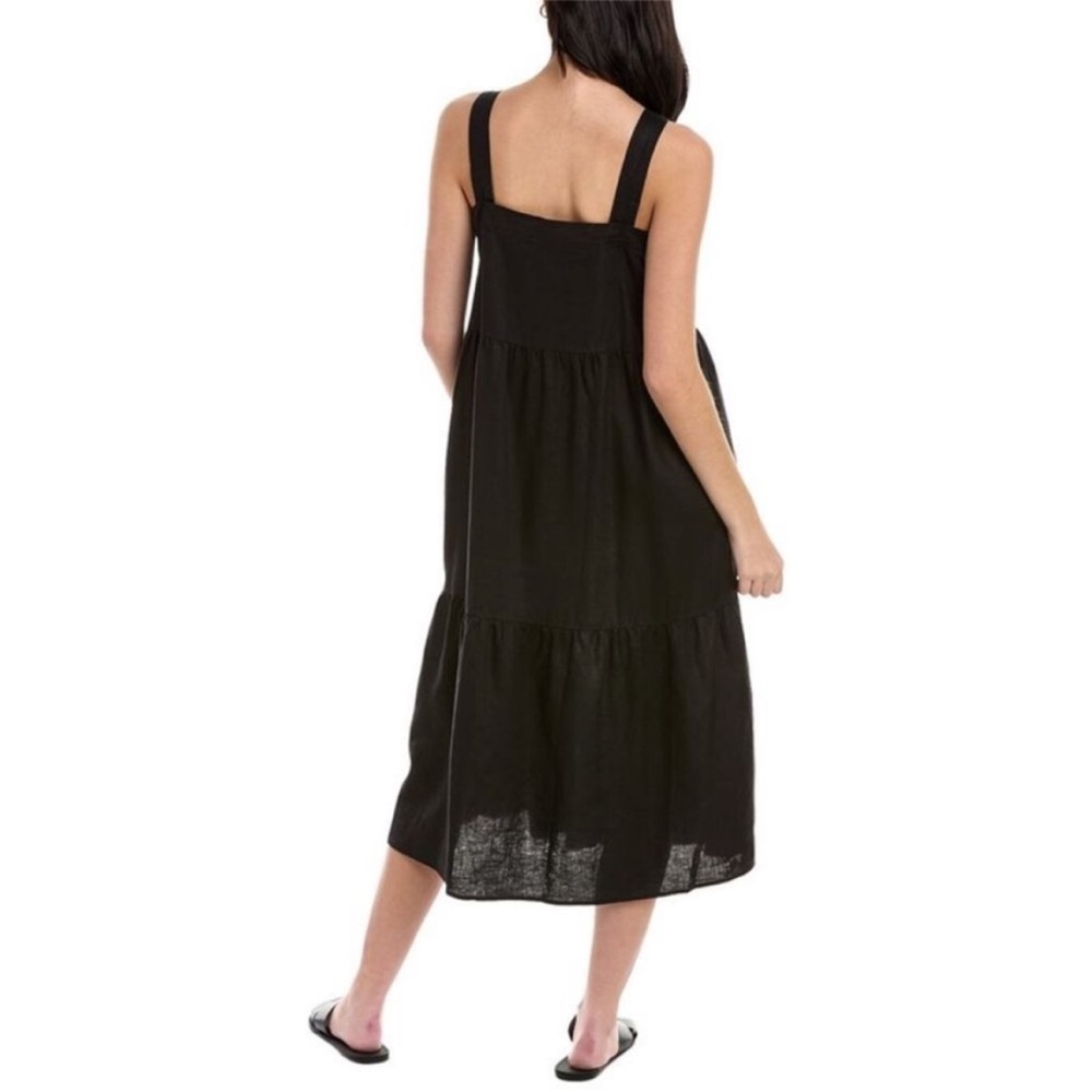 Eileen Fisher Black Linen Sleeveless Tiered Midi Dress - Picture 2 of 8